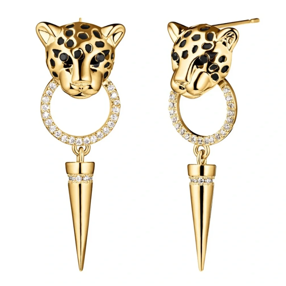 Gold-tone & Cubic Zirconia Leopard Head Drop Earrings - Picture 1 of 4